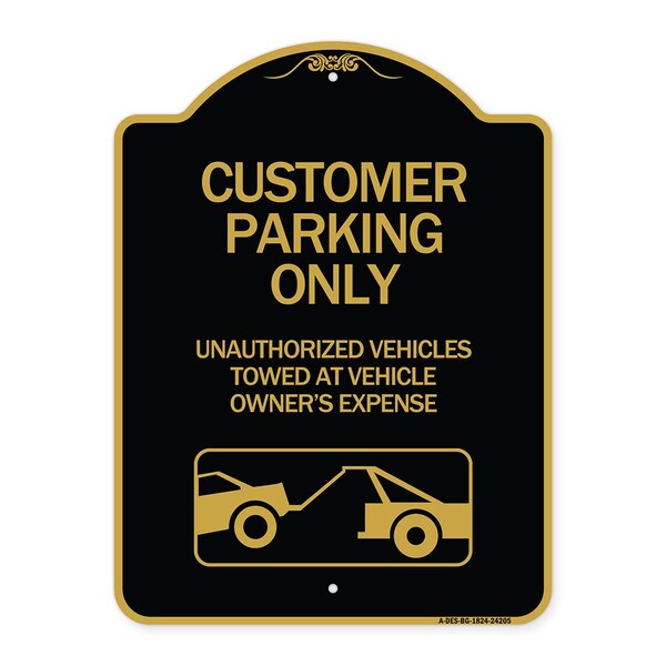 Customer Parking Only Unauthorized Vehicles Towed at Owner Expense with Graphic, A-DES-BG-1824-24205